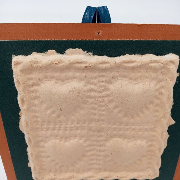 Heart Quilt Block Style Paper Cast Art Embossed Pressed Handmade Decor 1980s - Picture 6 of 8